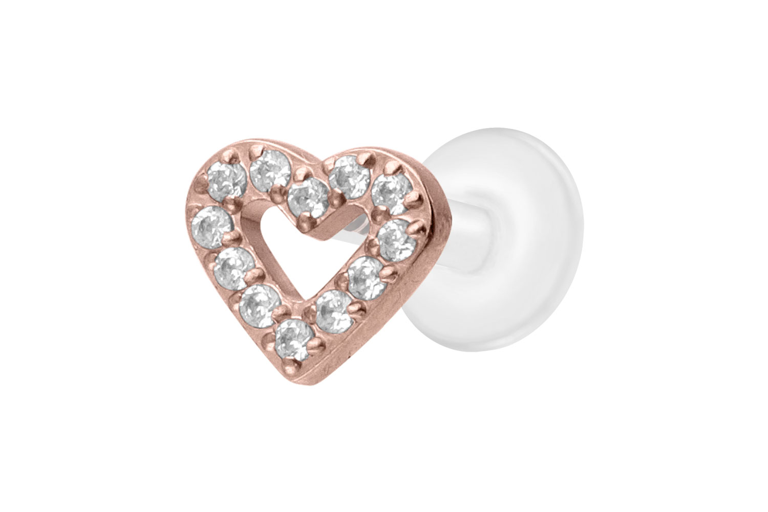 PTFE Labret Piercing mit Innengewinde + Titan-Aufsatz KRISTALLHERZ